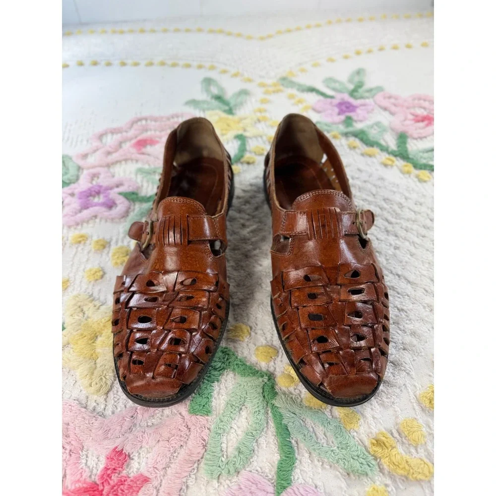 Botany 500 Vintage Brown Leather Huarache Loafers Kiltie Monk Strap Woven  10.5